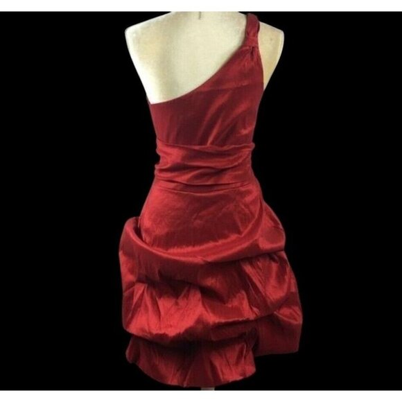 Masquerade Red Short Prom Or Formal dress Size 20 One Shoulder Flower Pleated - Picture 7 of 8
